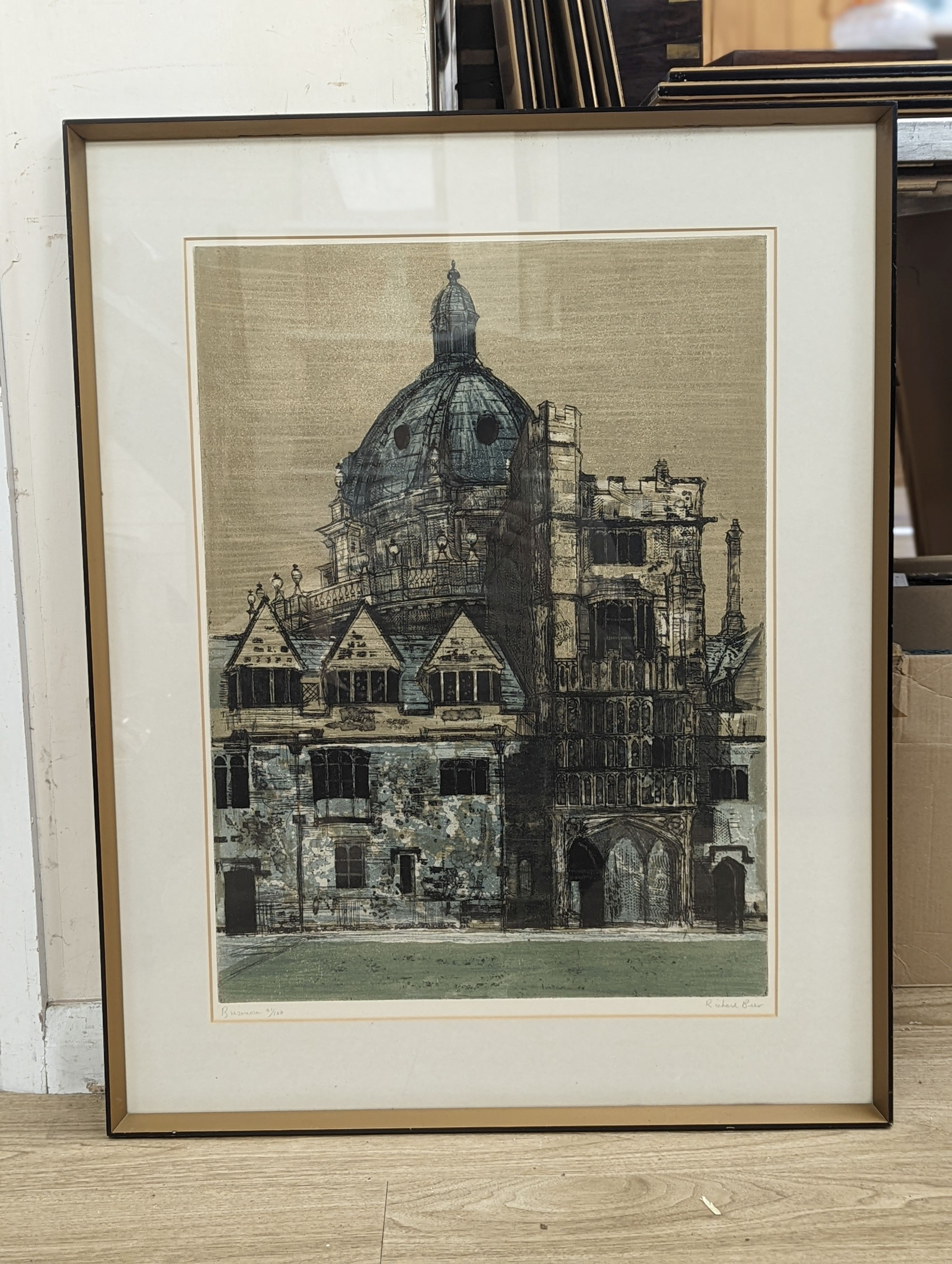 Richard Beer, limited edition print, 'Brasenose', signed, 41/100, 58 x 43cm
